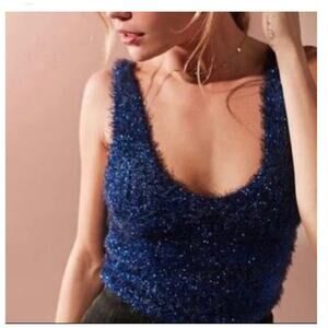 EUC Urban Outfitters sparkly midnight blue cropped sweater tank sz: L